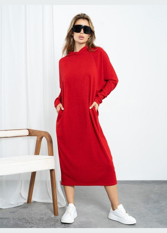 Червона повсякденний червона сукня кокон з капюшоном ISSA PLUS однотонна