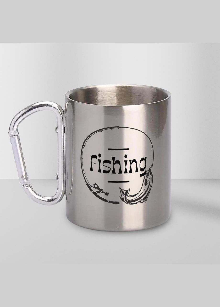 Кружка металлическая с карабином "Fishing" 300 мл Серебряная No Brand (324264349)