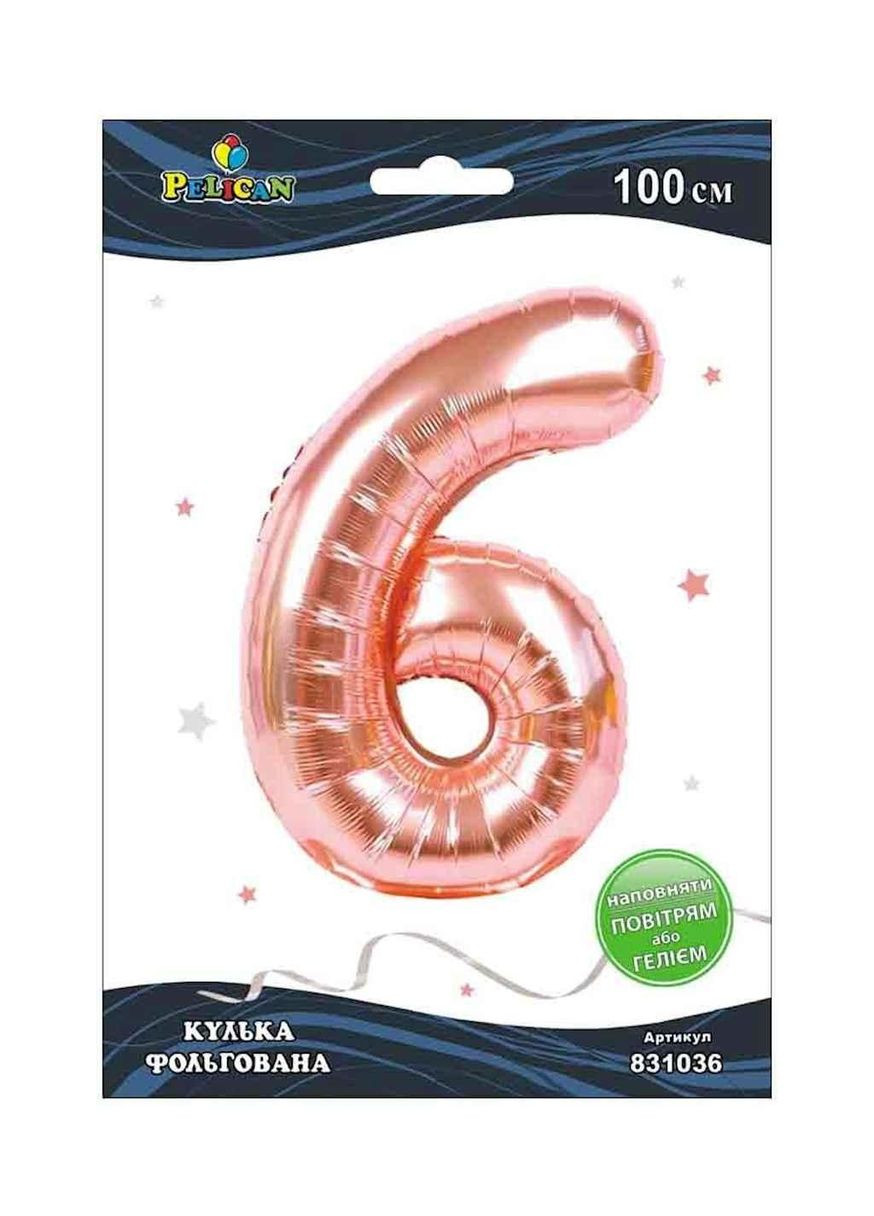 Шарик фольгированная цифра 6 РОЗОВЫЕ ЗОЛОТЫЕ 100 см. 831036 ТМ PELICAN (327429657)