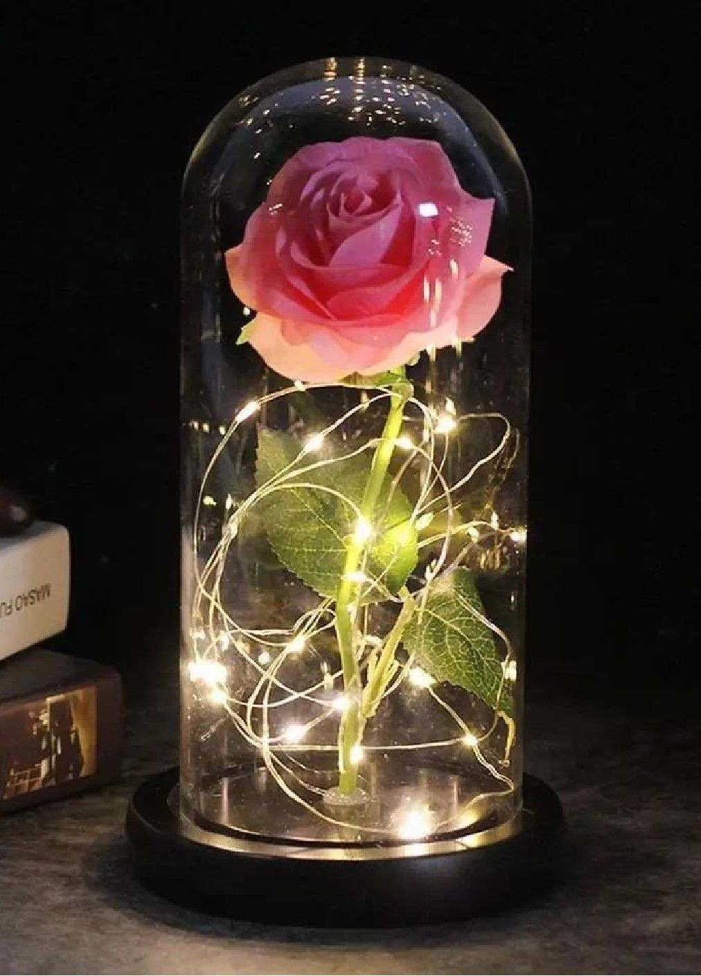 Настольная лампа ночник светильник роза с подсветкой от батареек в стеклянной колбе 20 см (476454-Prob) Розовая Unbranded (282821384)