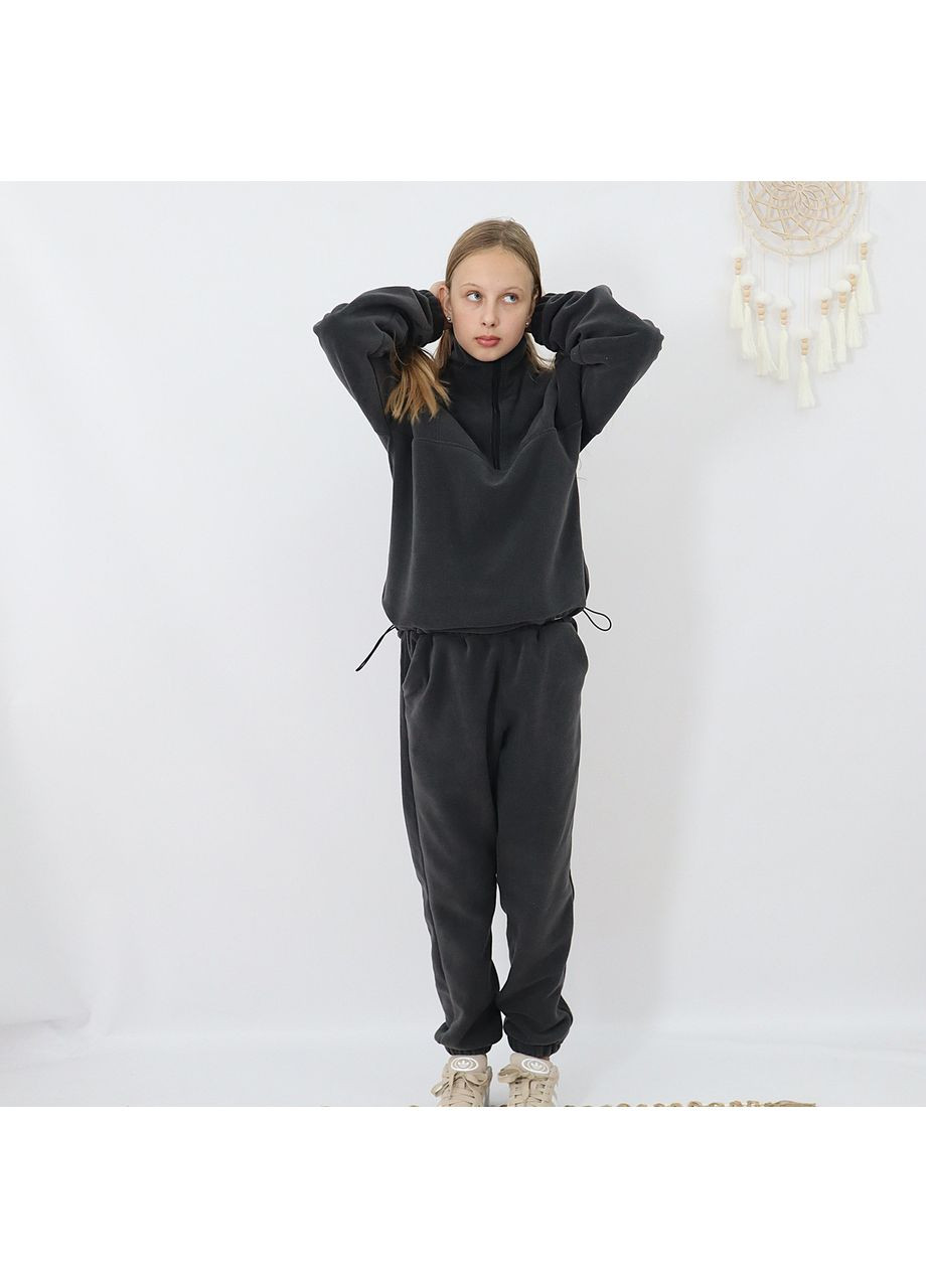 Графитовый зимний детский флисовый теплий костюм на зиму (толстовка на затяжках+штани)графит брючный No Brand