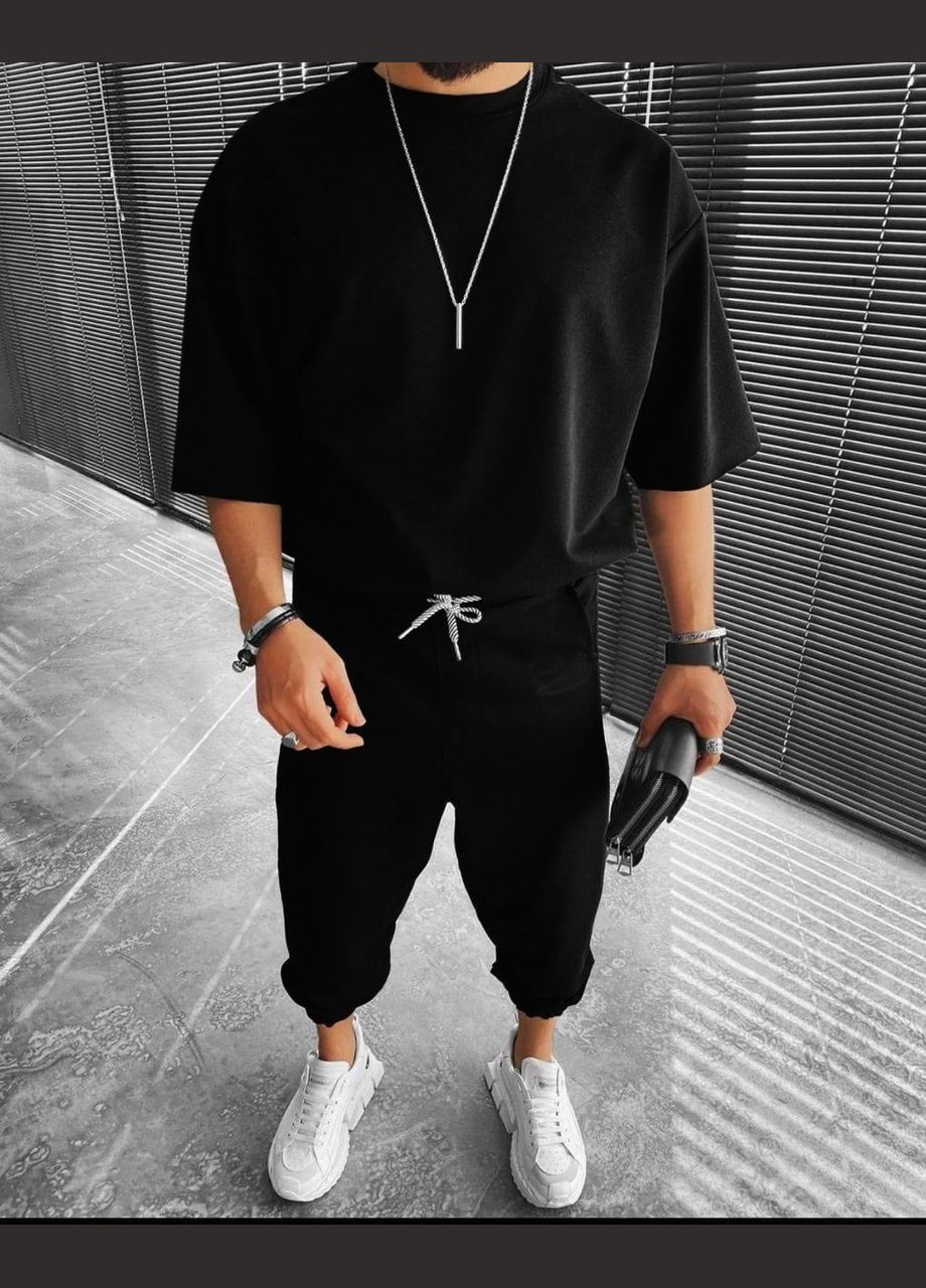 Чорний демісезонний костюм оверсайз турецька тринитка петля преміум якості No Brand