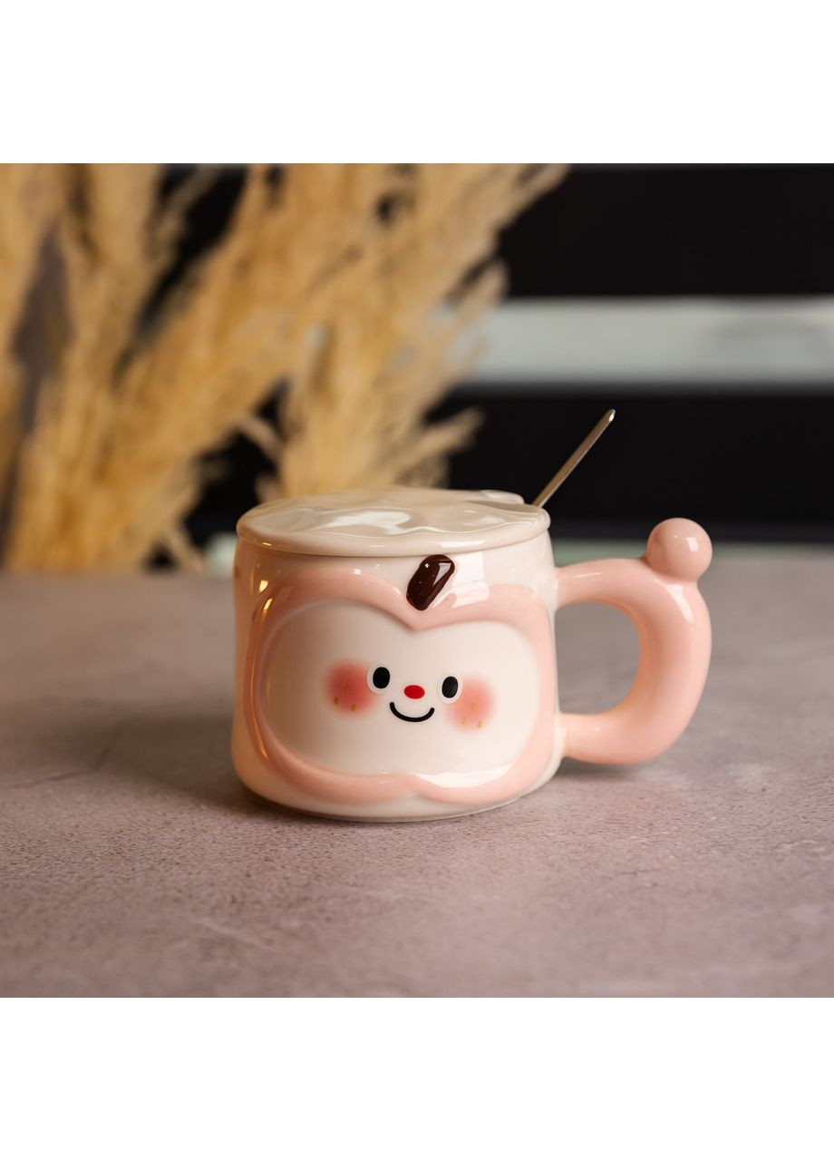Чашка порцелянова 400 (мл) з кришкою та ложкою, оригінальна кружка на подарунок чашка для дітей Рожевий FM-25C Yiwu (371346005)