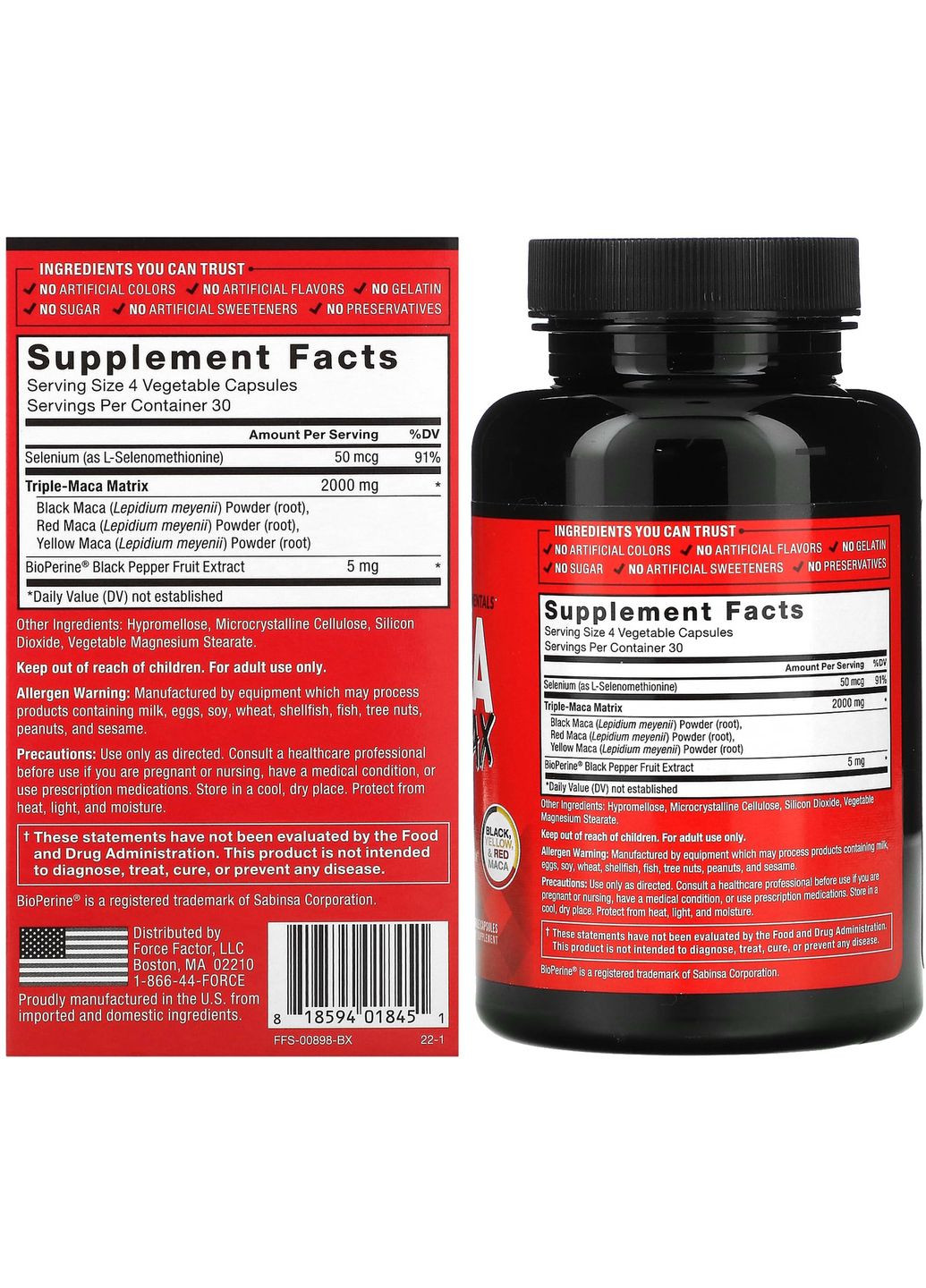 Черный мака (Maca Max) 120 капсул, для повышения полового влечения у мужчин, Fundamentals. Force Factor (366293421)