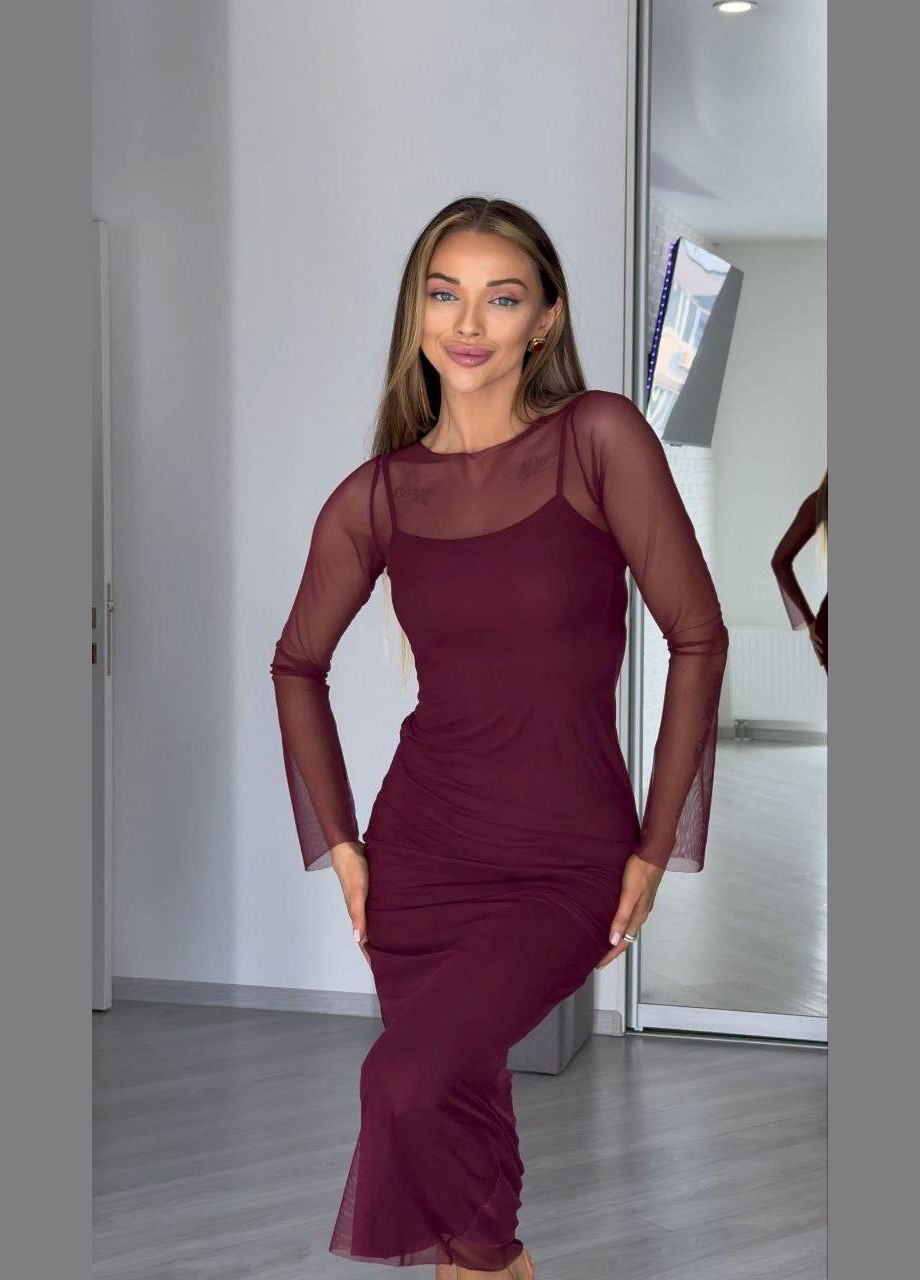 Бордовое праздничный, коктейльное, повседневный, откровенный, вечернее платье двойка No Brand