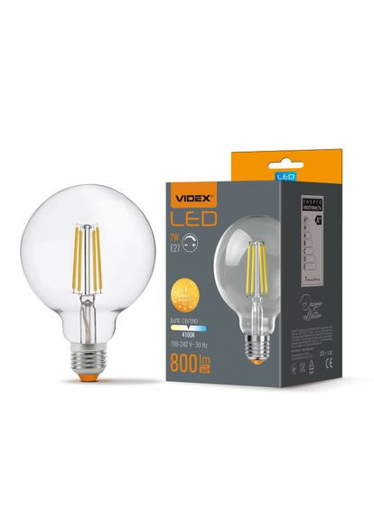 LED лампа Filament G95FD 7W E27 4100K дімерна Videx (370250651)