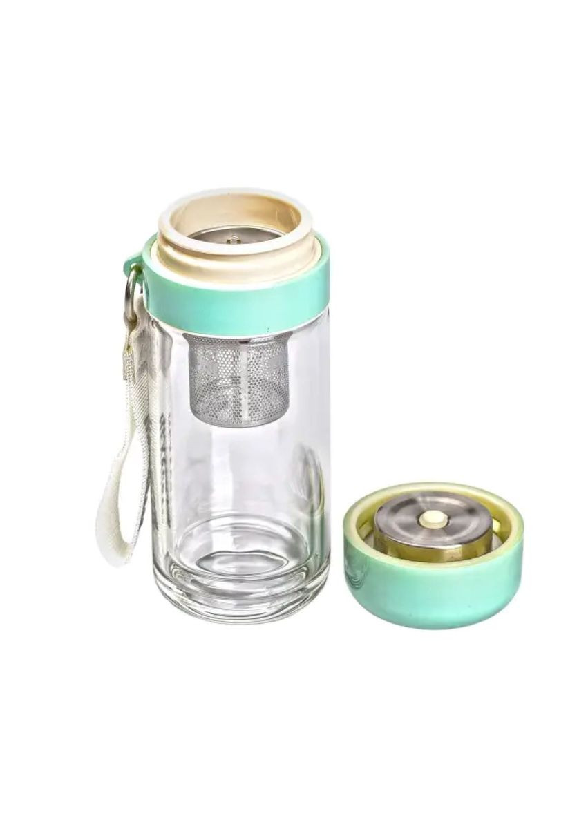 Термос скляний Hexagram із подвійними стінками та заварником 240 мл м'ятний HP-14-40M Yiwu (370706981)