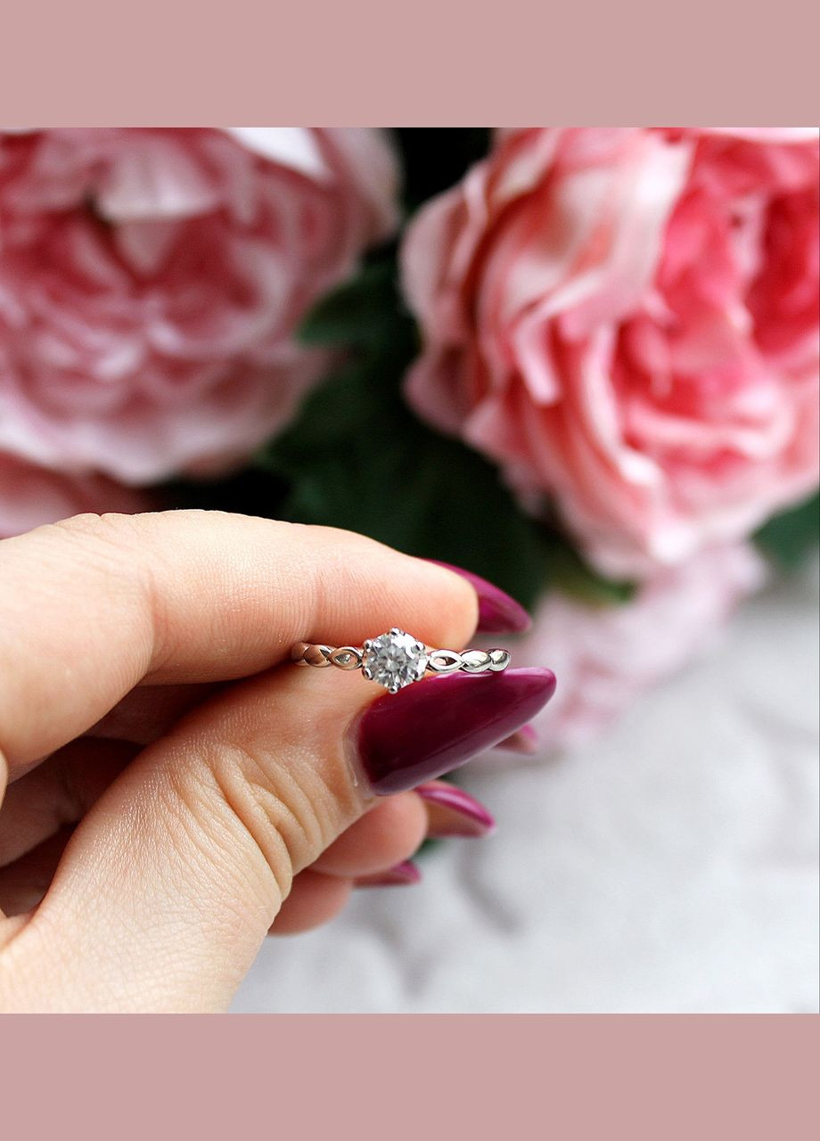 Жіноче кільце з каменем фіанітом, з медичної сталі, покриття срібло, розмір 19 No Brand (311222550)