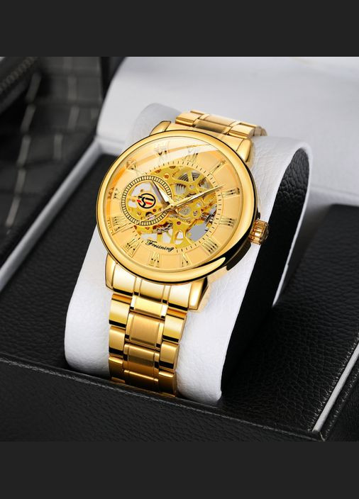Мужские механические наручные часы с открытым механизмом золото с желтым Forsining (328267022)