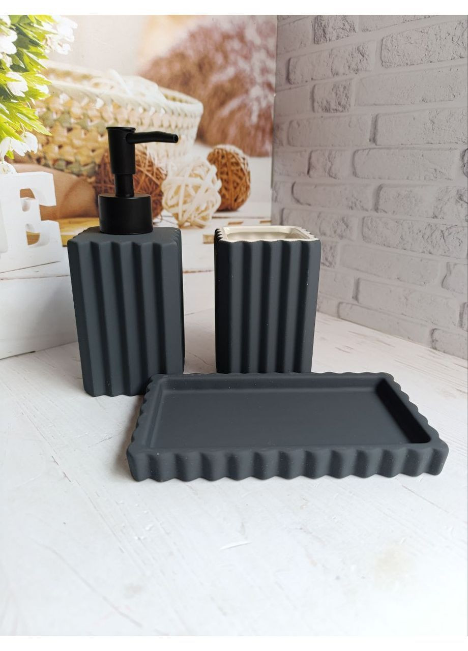 Набір аксесуарів для ванної кімнати 9277-022 керамічний 3 предмети Сірий ELISEY (370069450)