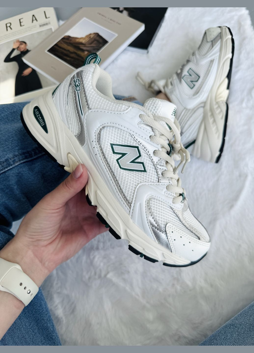 Кросівки жіночі New Balance 530 White Silver Green | Нью Беланс 530 білі No Brand білі демісезони (342059640)