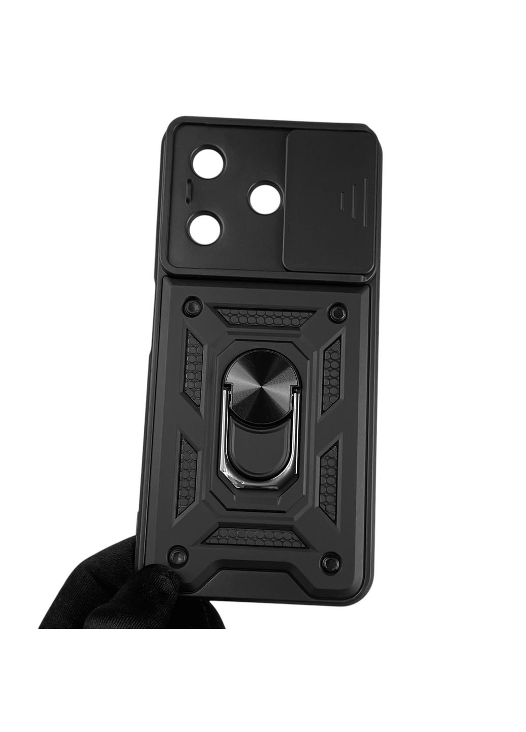 Чехол для Spark 10 (KI5q) бронированный с кольцом-держаталем со шторкой на техно спарк 10 черный rg1 Tecno (366231160)