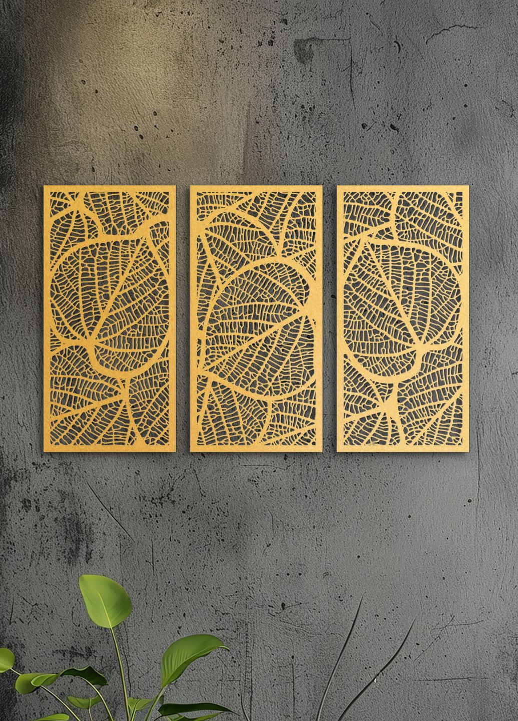 Дерев'яна картина на стіну, декор в кімнату "Листочки картина з трьох частин", стиль мінімалізм 80х125 см Woodyard (292112402)