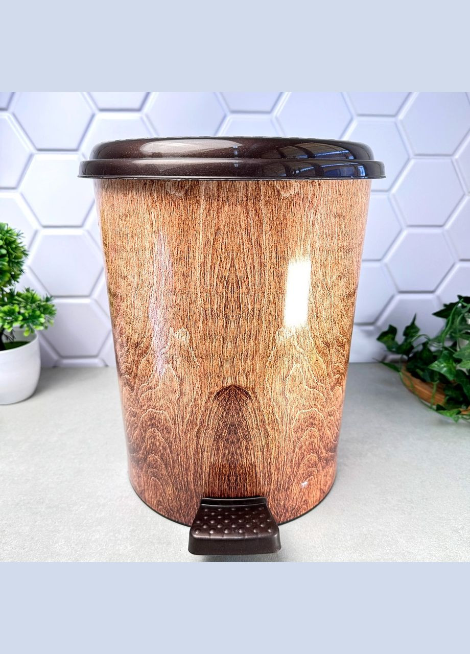 Відро для сміття з вкладишем та педаллю подвійне (2шт * 5.5л) Дерево 365 Elif Elif Plastik (318678685)