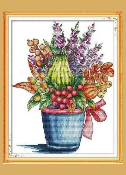 Набор для вышивания по нанесённой на канву схеме "Red Berry Flower Basket". AIDA 14CT printed, 29*36 см Joy Sunday (313613043)