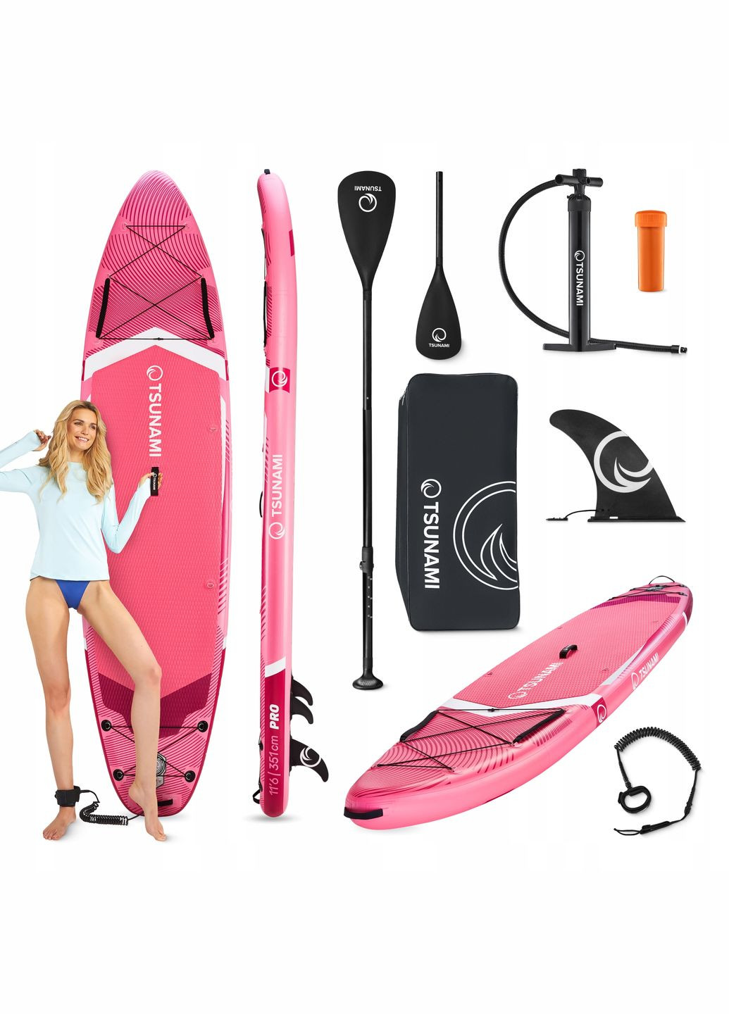 Надувная SUP доска PRO 350 см с веслом T10 () TSUNAMI P-5905973405591 (332998600)