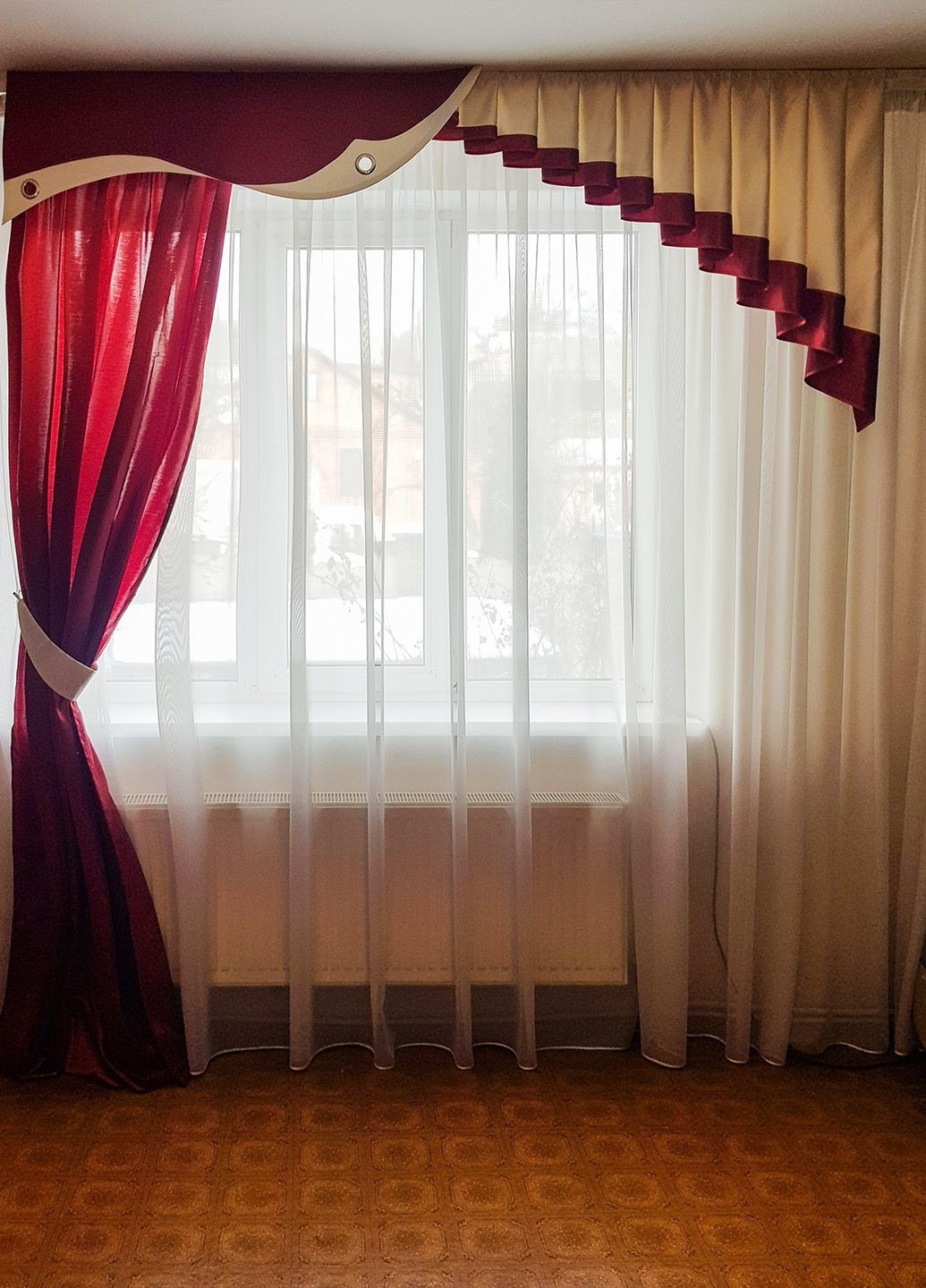Жесткий ламбрекен с шторой Стайл 2м бордовый атлас (48_7ж) Firanka Style (340112018)