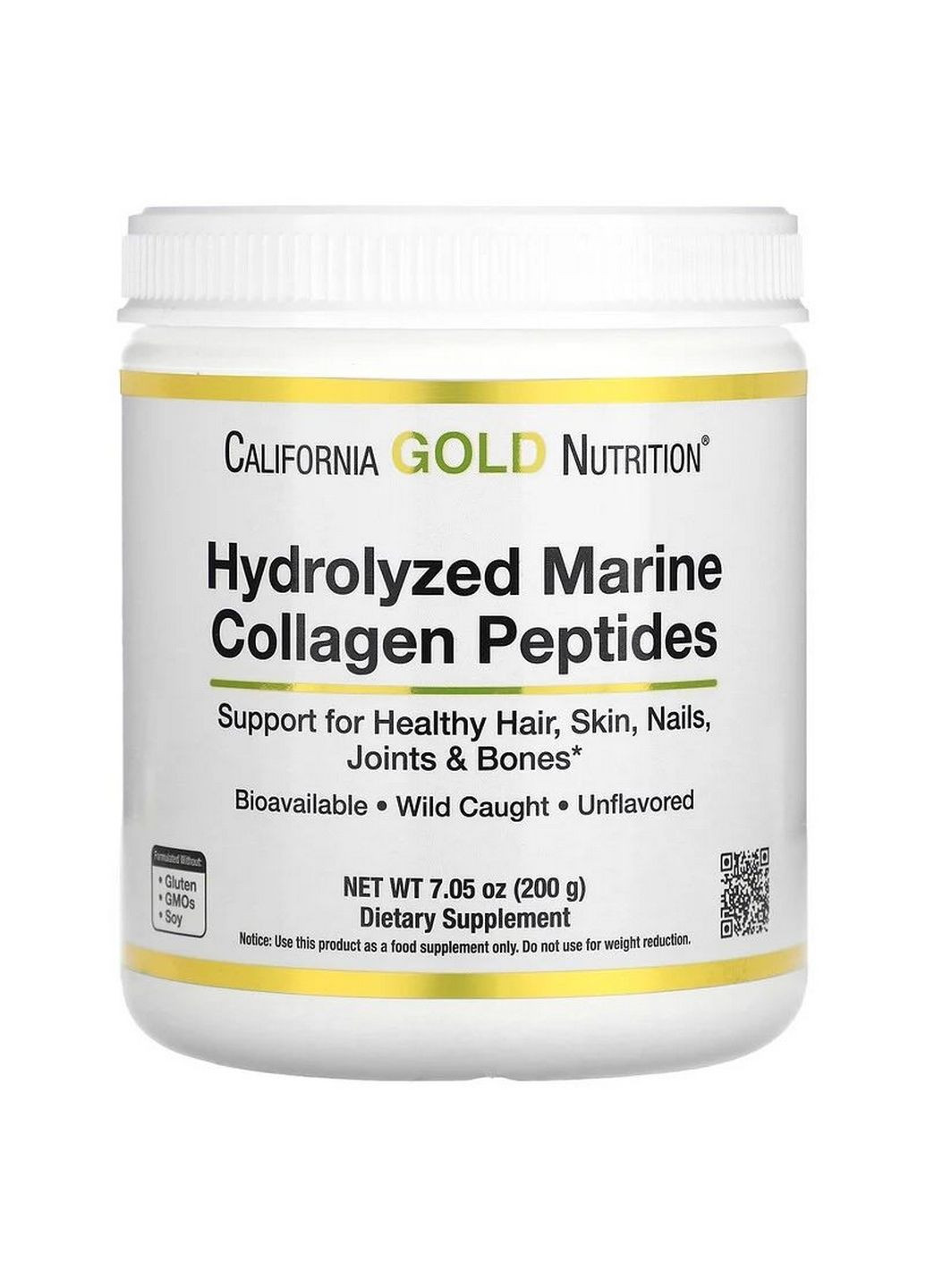 Препарат для суглобів та зв'язок Hydrolyzed Marine Collagen Peptides, 200 грам California Gold Nutrition (293420846)