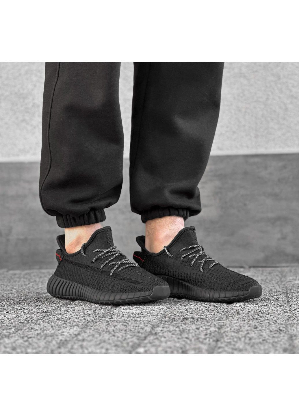 Черные демисезонные черные текстильные кроссовки изи 350 Restime