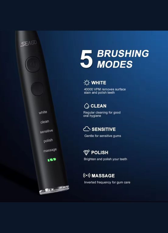 Звукова електрична зубна щітка Sonic Toothbrush (Black) електрощітка зубна Seago SG575 (301426424)