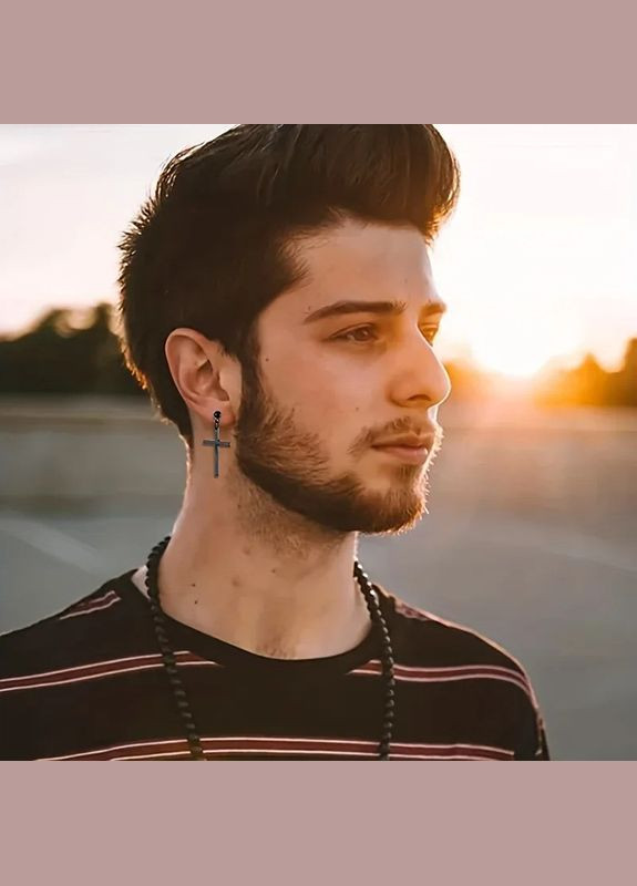 Модные серьги гвоздики с подвеской крестики Джеф стильные черные серьги с крестиком 8 мм Liresmina Jewelry (304975749)