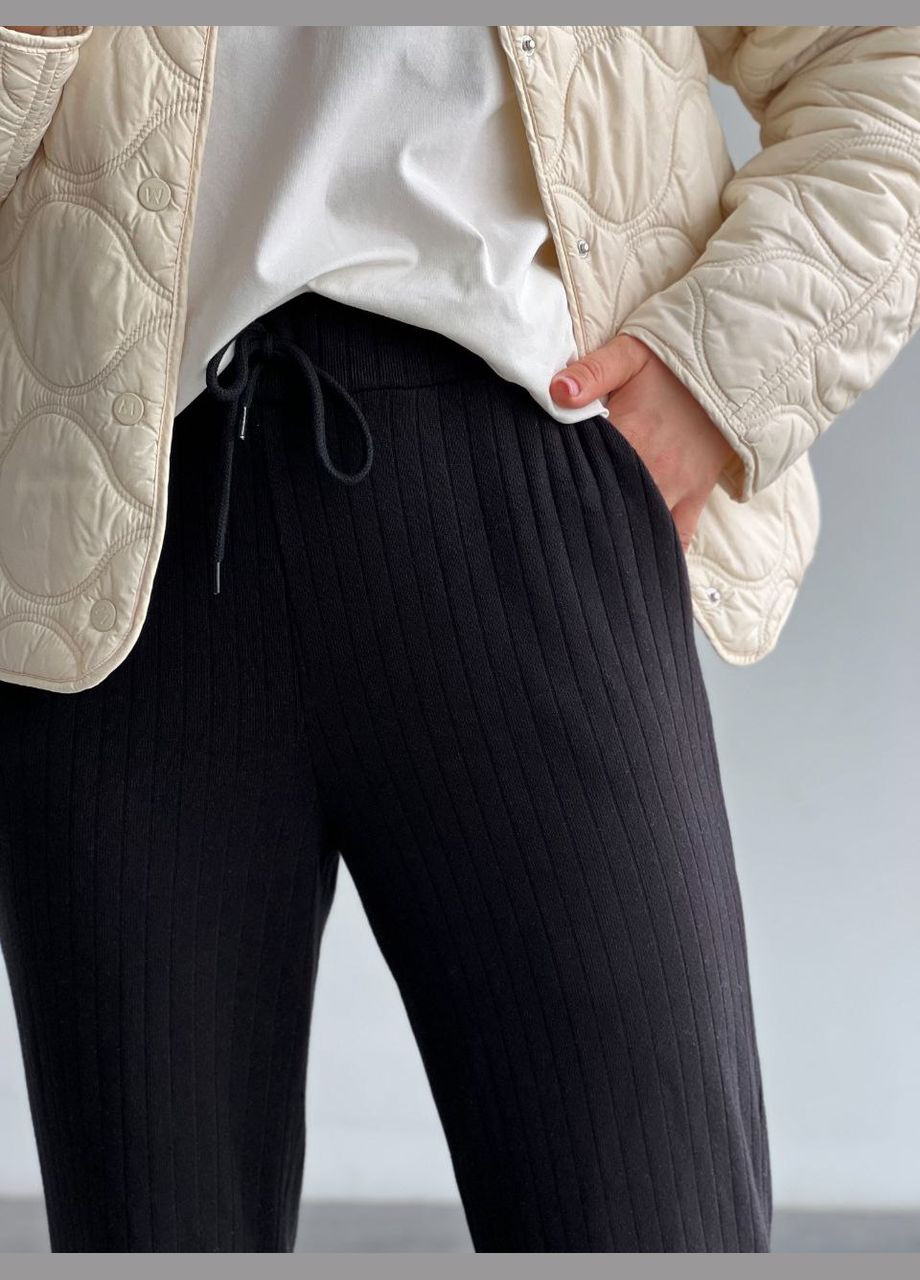 Однотонные чёрные штаны из ангоры лапша люкс качества (50% хлопка), базовые из мягкой и приятной к телу ткани No Brand 589 (285786241)
