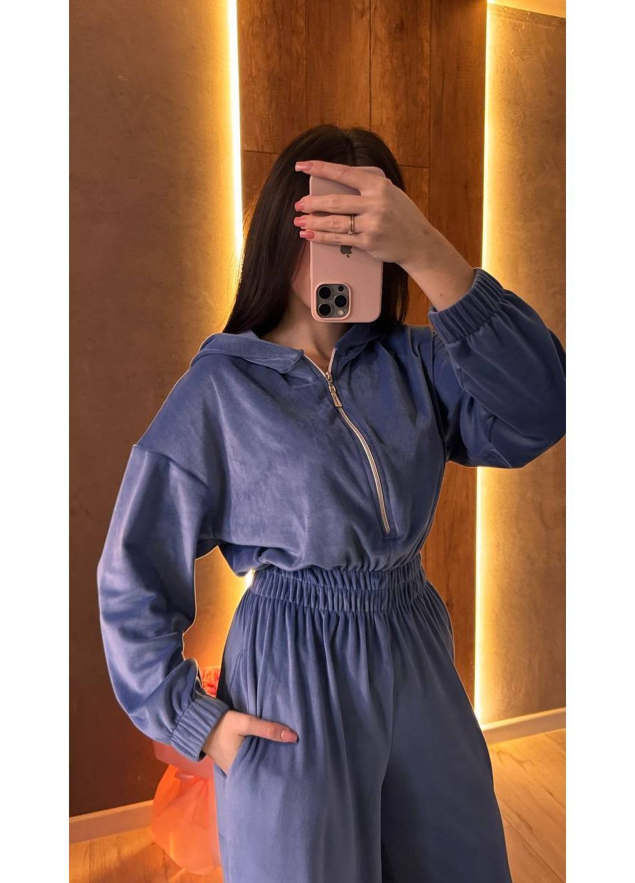 Женский комбинезон No Brand комбинезон-брюки однотонный графитовый спортивный, повседневный, кэжуал велюр