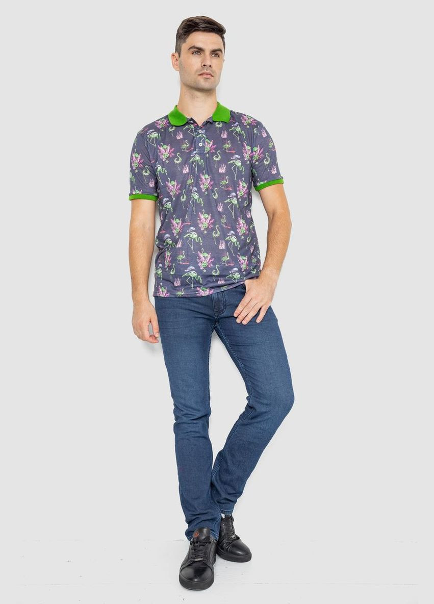 Серо-зеленая поло мужское с принтом 247r312 с коротким рукавом Ager