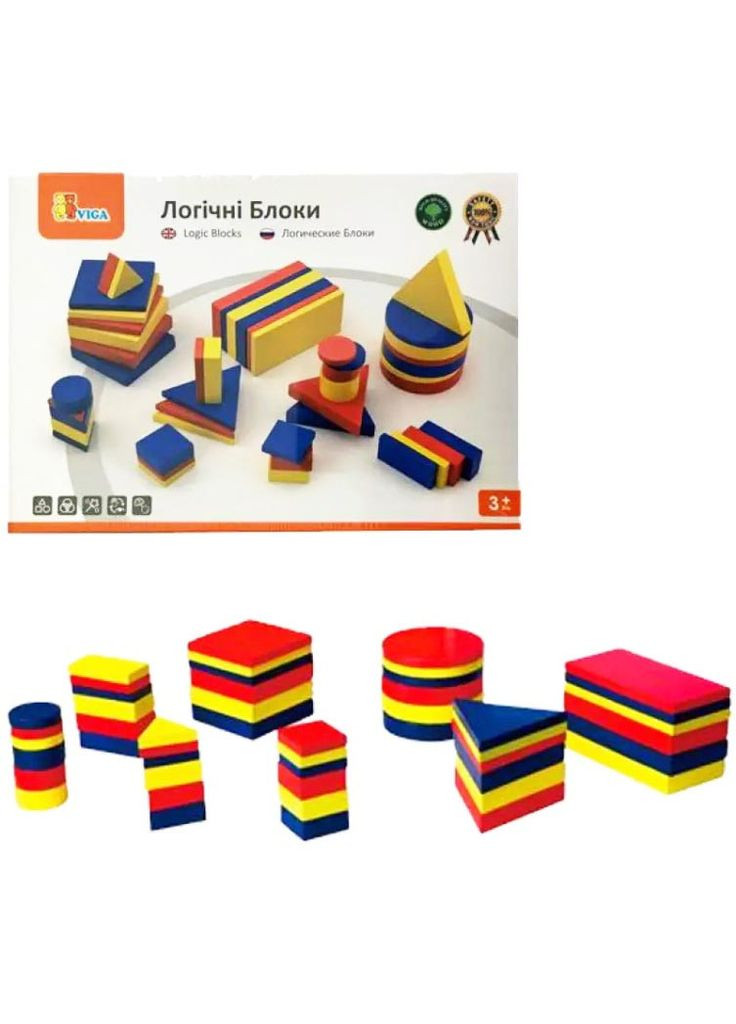 Логічні блоки Дьенеша Viga Toys 56164U Набір для навчання 48 деталей різної форми та кольору 4M (297331296)