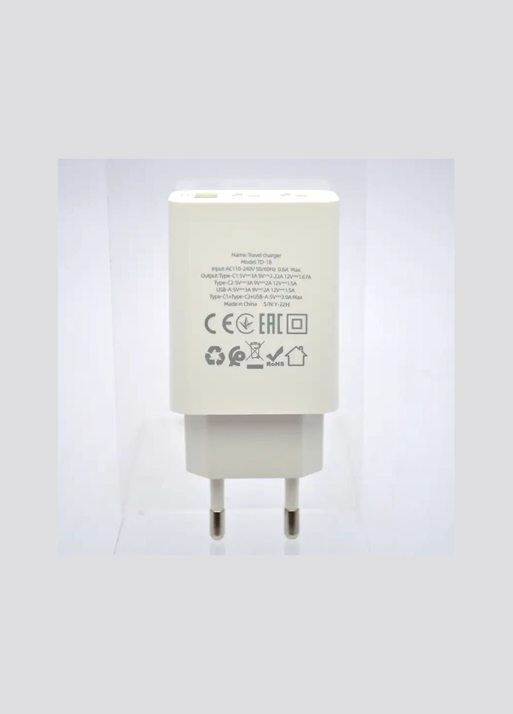 Сетевое зарядное устройство для Tornado TD18 (USB-C/20W +QC3.0)- белый PD (307174023)