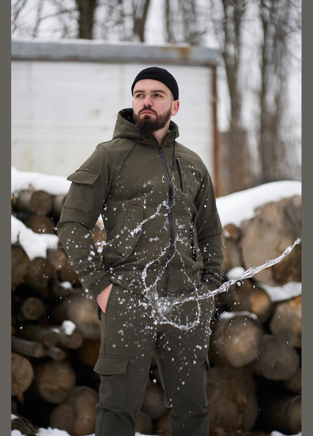 Оливкова (хакі) куртка чоловіча soft shell Vakko