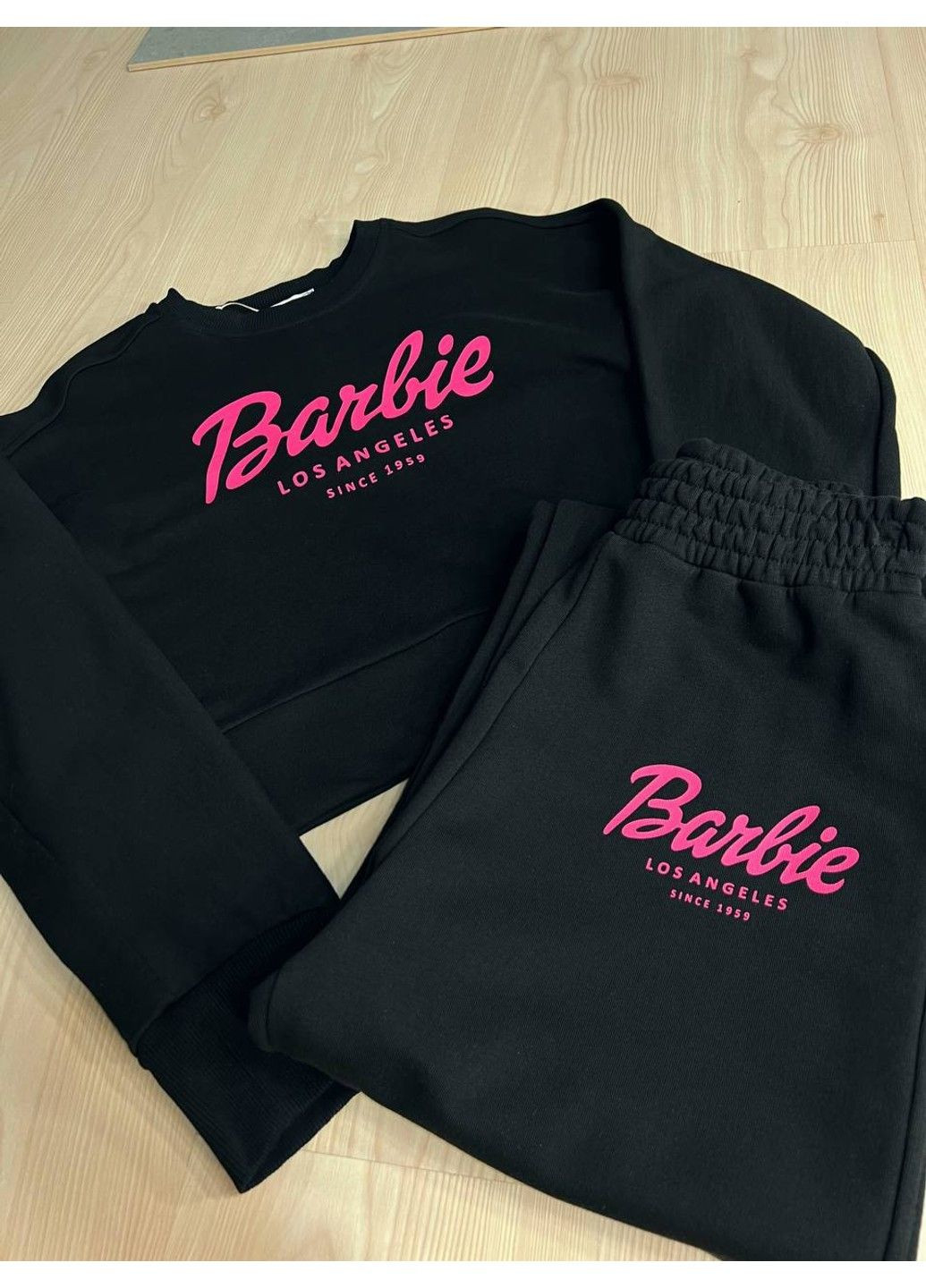 Костюм женский 485-485 Barbie оверсайз свитшот и брюки палаццо черный Quzen (339101446)