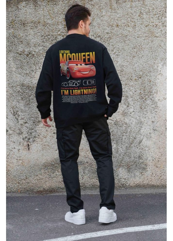 Черный утепленный оверсайз свитшот на флисе с принтом mcqueen black Without (362357885)