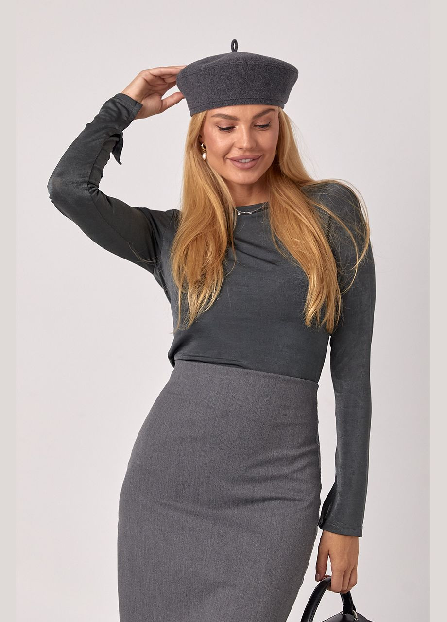 Сірий демісезонний еластичний жіночий джемпер із блискучого трикотажу Lurex