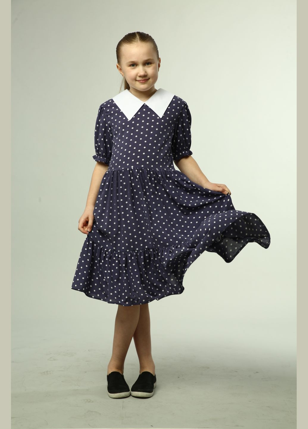 Синіти дитяче плаття для дівчинки з білим комірцем скарлет 128 см (0051) синє Odri (306454747)