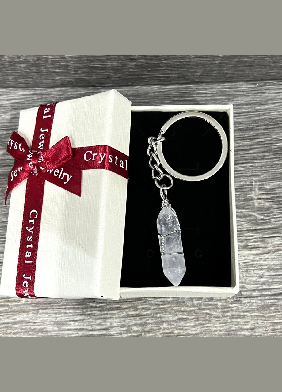 Кулон с натуральным камнем Горный хрусталь кристалл шестигранник в оплетке на брелке в подарочной коробочке Овен (331291821)