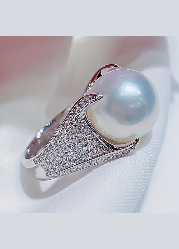 Кольцо женское бижутерия "Жемчужина с кристаллами" jeweston серебристое No Brand (330641482)