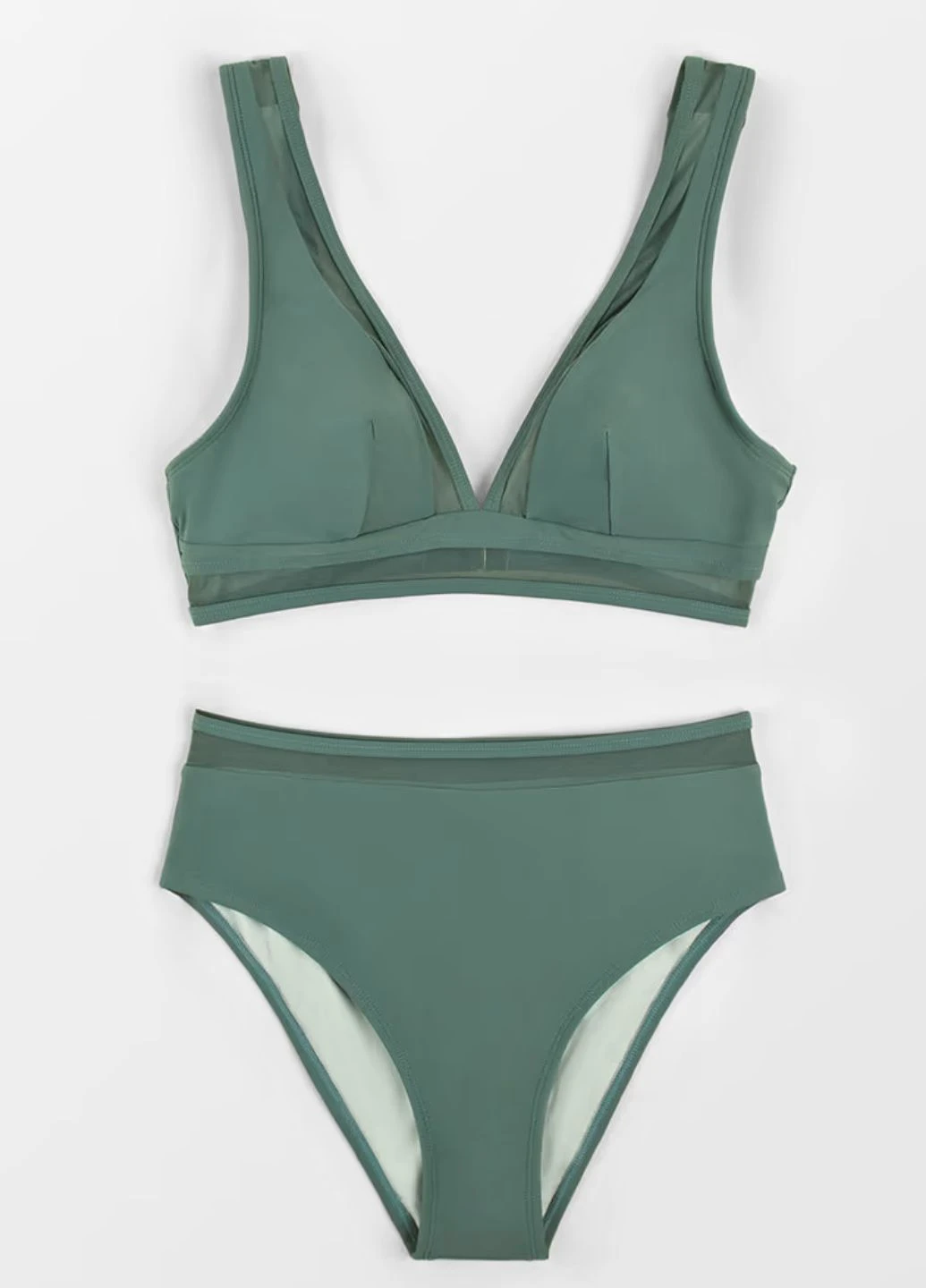 Оливковый летний женский купальник deep v neck mid waisted backless bikini set (9694) раздельный CUPSHE