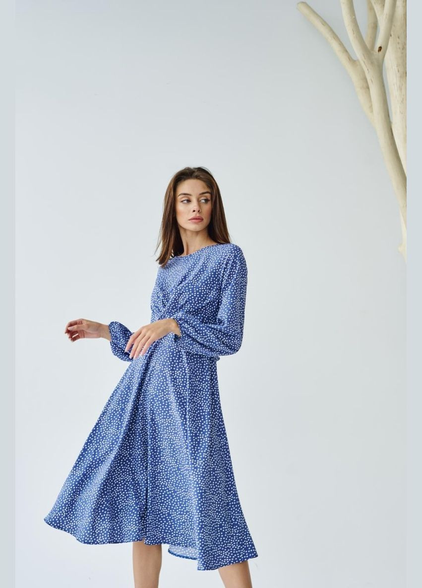 Синее вечернее платье а-силуэт FashionYouWant в горошек