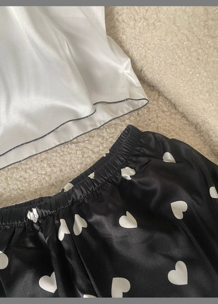 Чорно-біла всесезон жіноча піжама домашній костюм майка + шорти No Brand