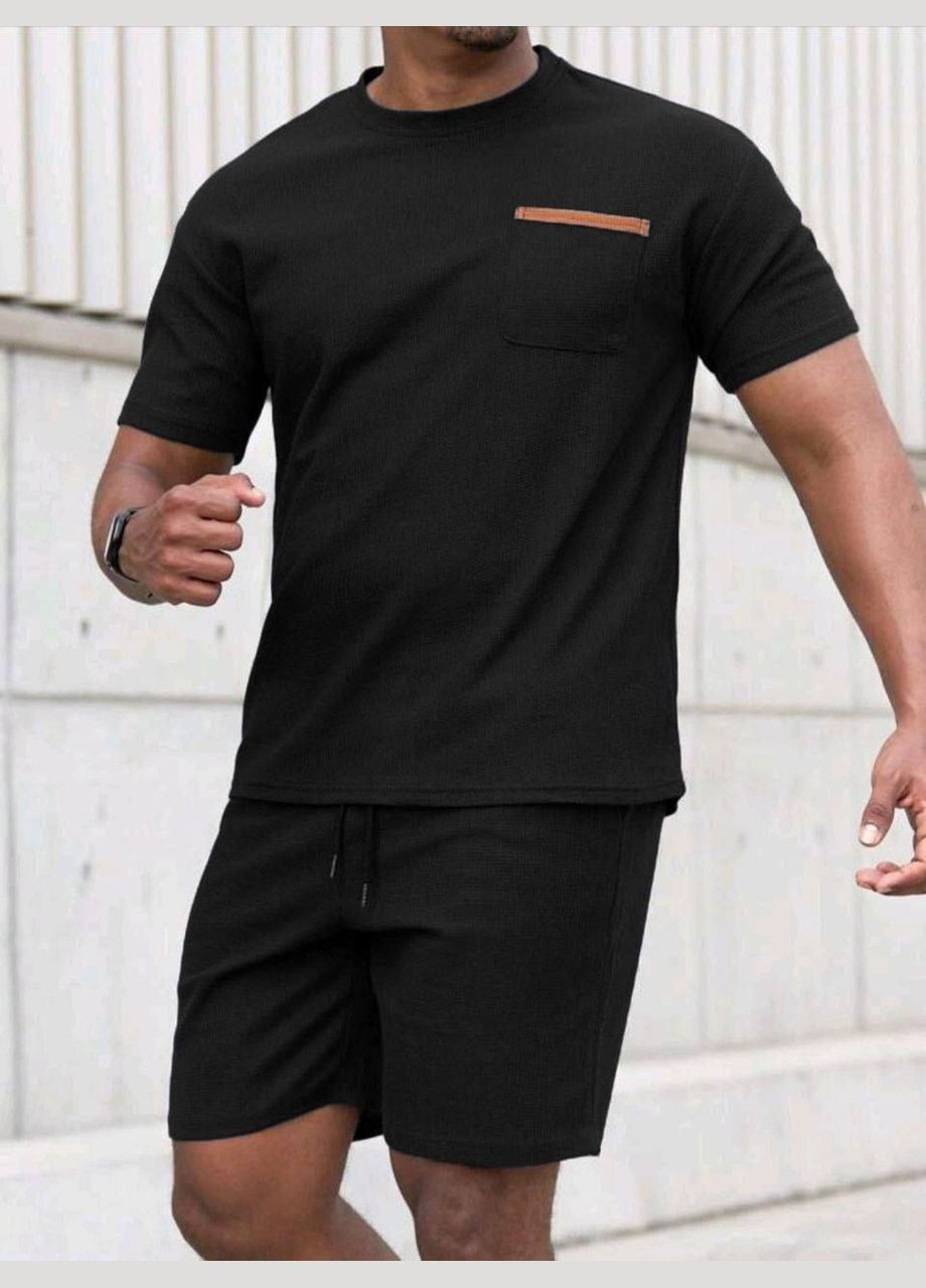 Черная костюм 2 в 1 футболка + шорты весна/лето трикотаж вафелька No Brand