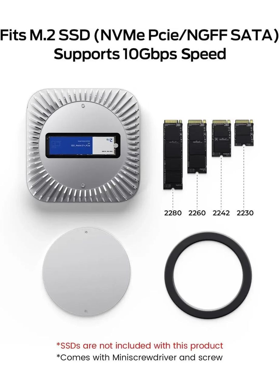 USB-хаб, Док-станция, Подставка концентратор RayCue Mac Mini M4 с NVMe M.2 SATA SSD Enclosure Thunderbolt 4/5 No Brand (364462132)