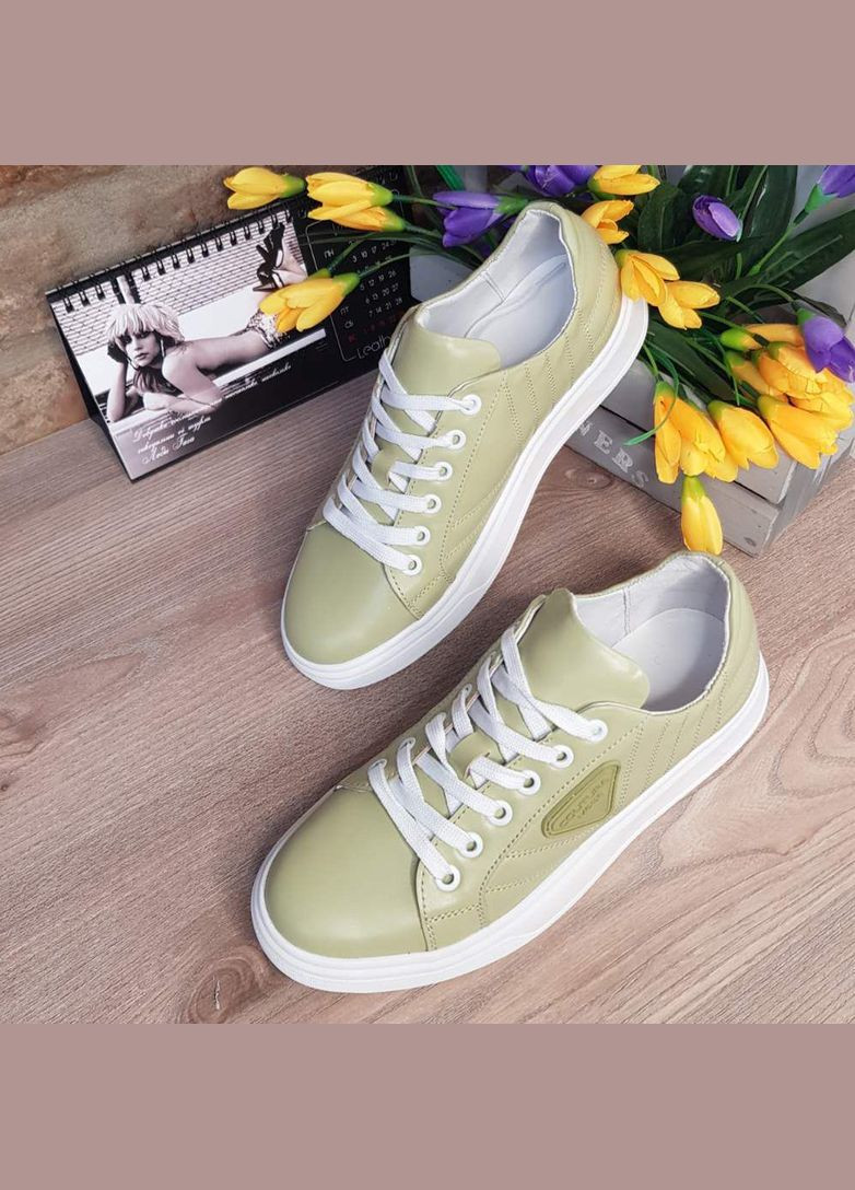 Зеленые женские кеды из натуральной кожи зеленого цвета. размер 36-23.5см Fashion