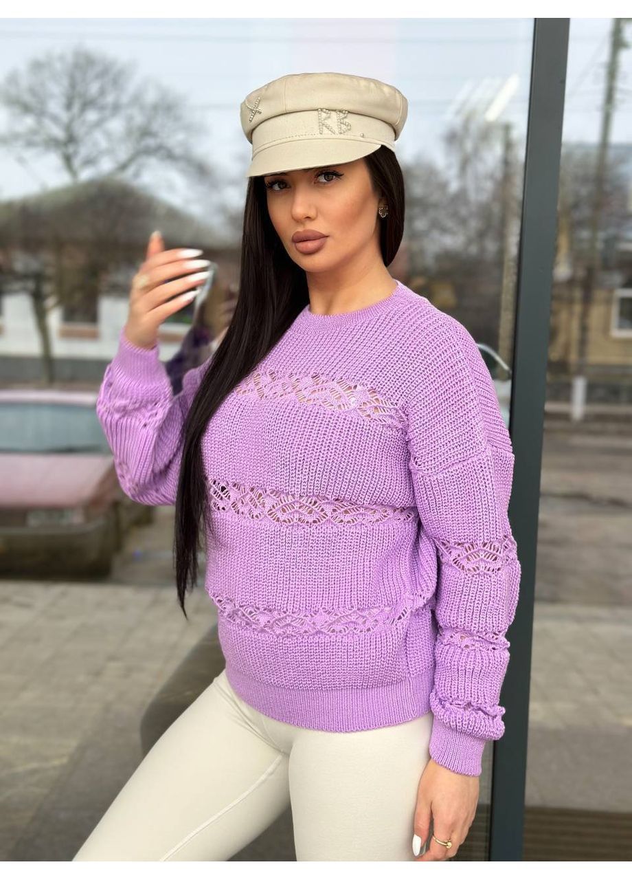 Бузковий демісезонний жіночий тоненький ажурний светрик джемпер No Brand