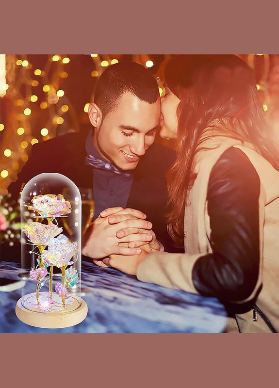 Три троянди в колбі KY-46456 Кольорове світло з LED-підсвіткою нічник під скляним куполом 15 шт. Lesko (349729813)