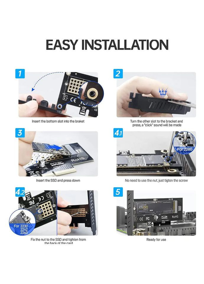 Перехідник Адаптер PCI-E на M.2 NVMe SSD SK4 PCIе 4.0/3.0 X4 X8 X16 для встановлення твердотільних накопичувачів JEYI (305066350)