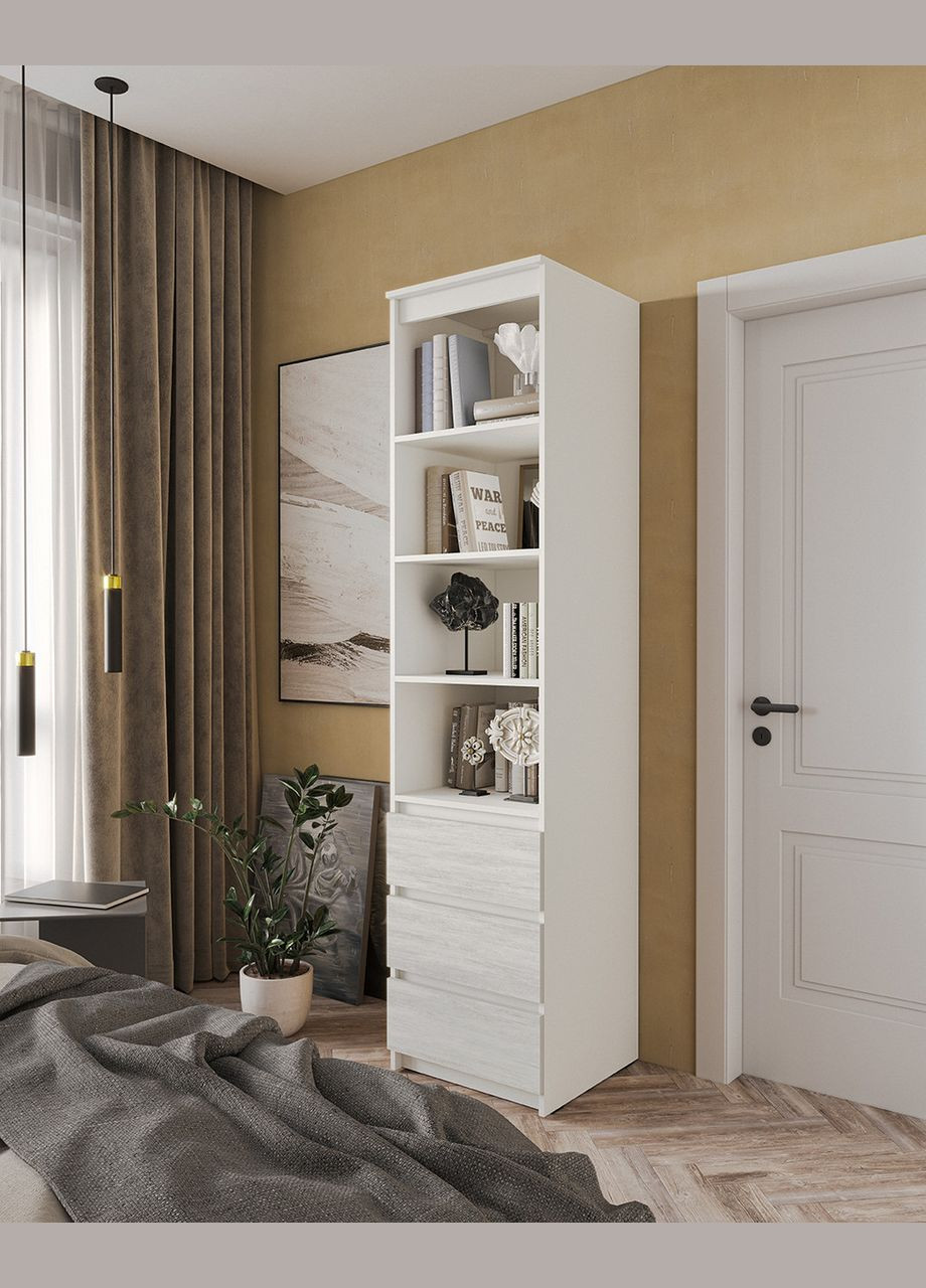 Шафа-пенал для одягу з ящиками та полицями T-219 від Білий/Бетон MORELI (335424087)