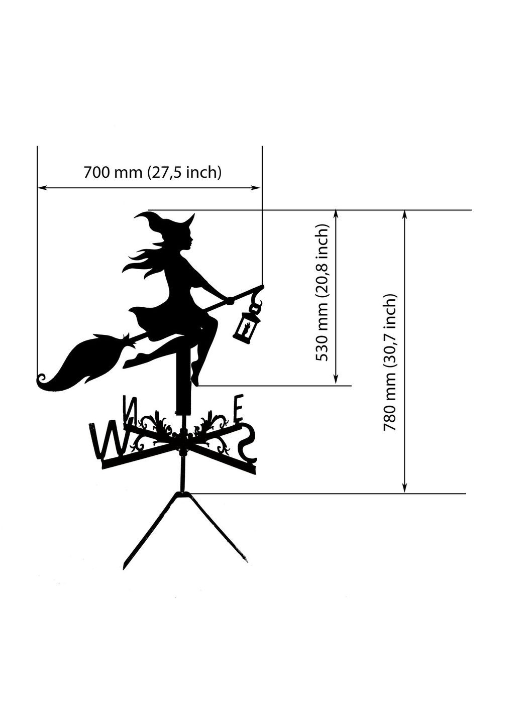 Флюгер Відьмочка на метлі, флюгер на дах Баба яга з металу 2 мм. No Brand (368896616)