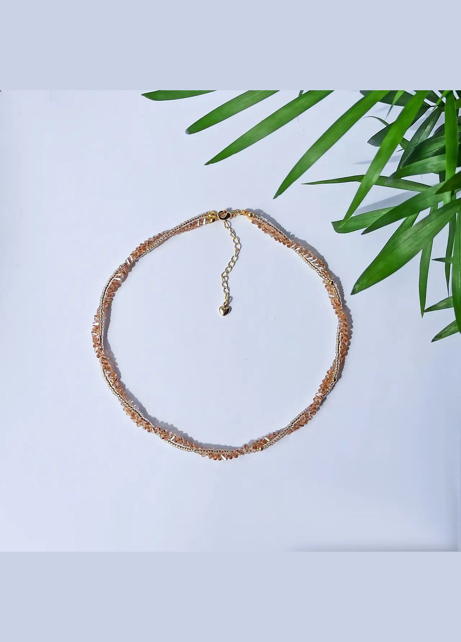 Чокер двойной, Чешский Хрусталь шампань, бисер, фур-ра гип-ный сплав цвет золото d-5мм+- L-39-45см No Brand латунь, стекло, бисер золото (302899937)