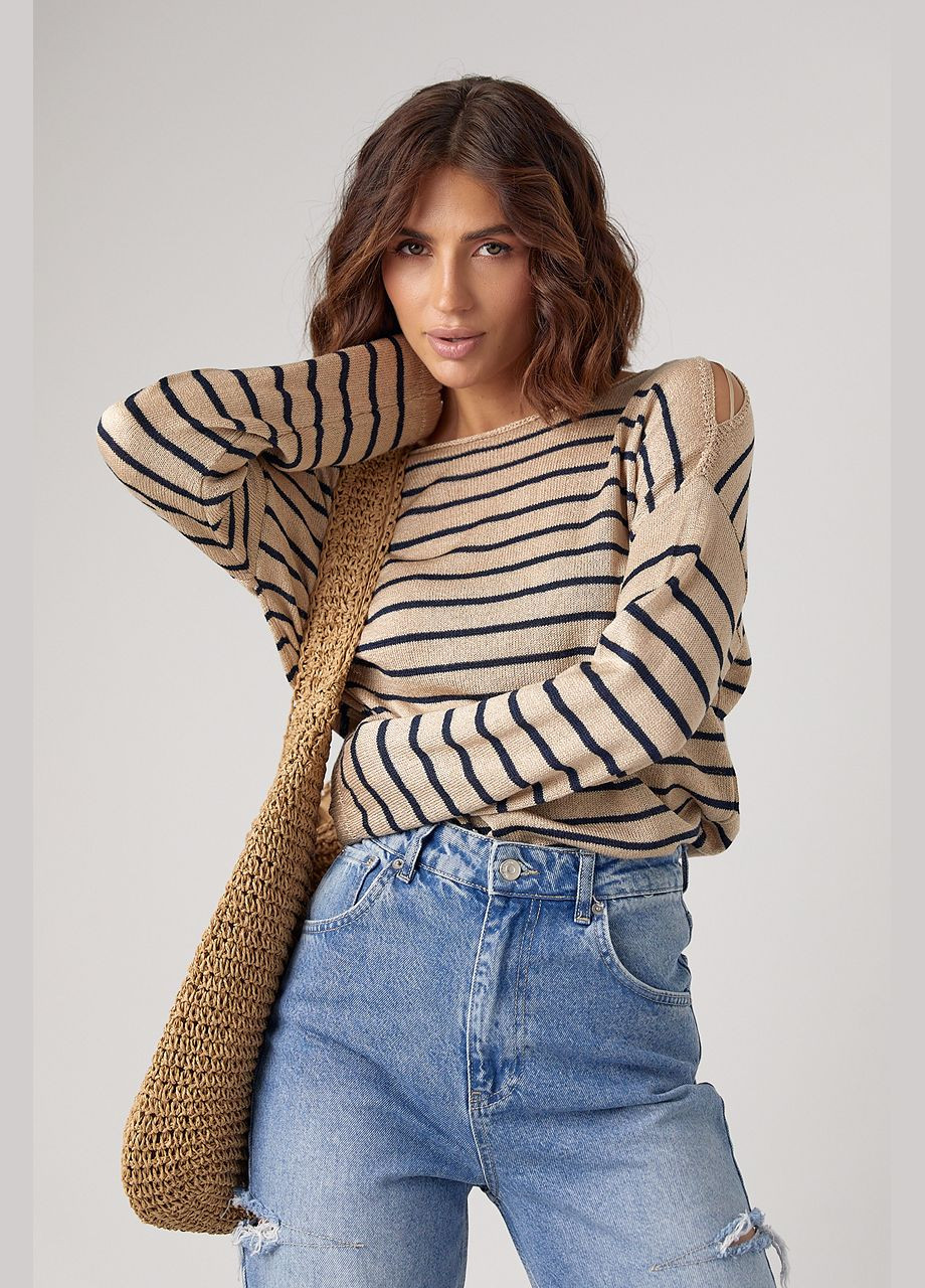 Жіночий смугастий лонгслів із розрізами на плечах Lurex (298730298)